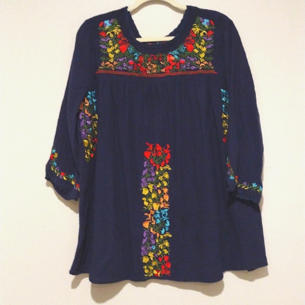 Fashion U Navy-Blue Top Size XL with Beautiful Embroidery